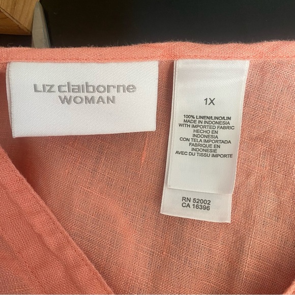 Peach Linen Blouse – Size 1X -Liz Claiborne Woman - Picture 4 of 5